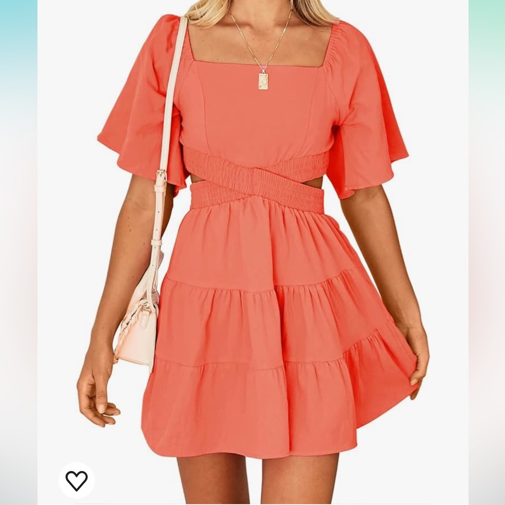Women's Summer Dress Square Neck Short Sleeves Crossover Back